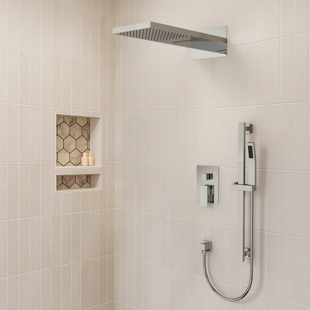 22" Waterfall & Rainfall Shower System with Adjustable Slide Bar Handheld Shower and Pressure-Balanced Valve SFS-1010-CH22 - Chrome
