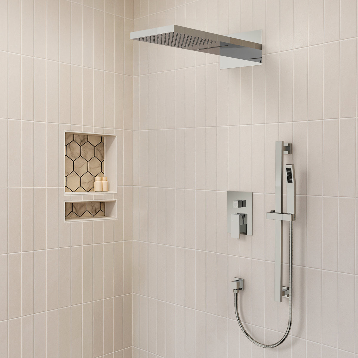 22" Waterfall & Rainfall Shower System with Adjustable Slide Bar Handheld Shower and Pressure-Balanced Valve SFS-1010-CH22 - Chrome