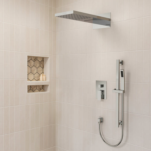 22" Waterfall & Rainfall Shower System with Adjustable Slide Bar Handheld Shower and Pressure-Balanced Valve SFS-1010-CH22 - Chrome