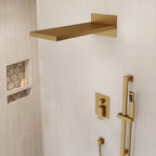 22" Waterfall & Rainfall Shower System with Adjustable Slide Bar Handheld Shower and Pressure-Balanced Valve SFS-1010-GD22 - Brushed Gold