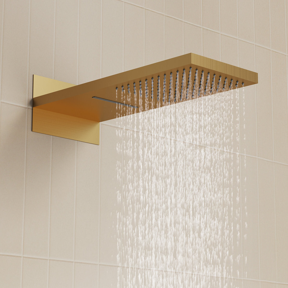 22" Waterfall & Rainfall Shower System with Adjustable Slide Bar Handheld Shower and Pressure-Balanced Valve SFS-1010-GD22 - Brushed Gold