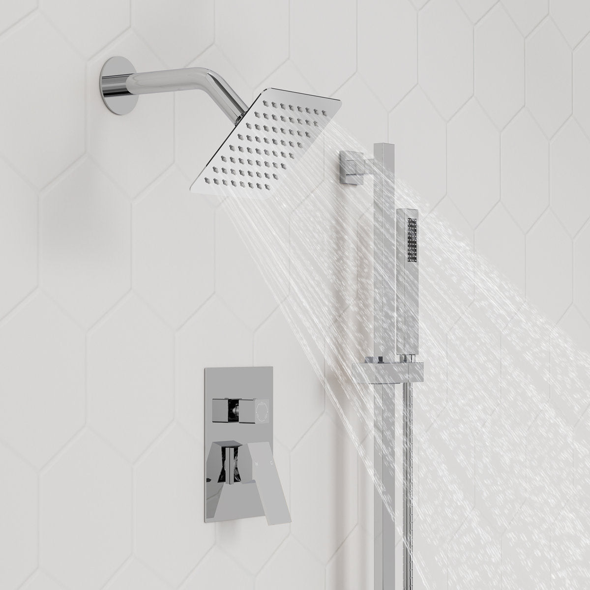 Wall Mount High-Pressure Rainfall Shower Faucet, Dual Showerheads System with Handheld Shower SFS-1059-CH10 - Chrome