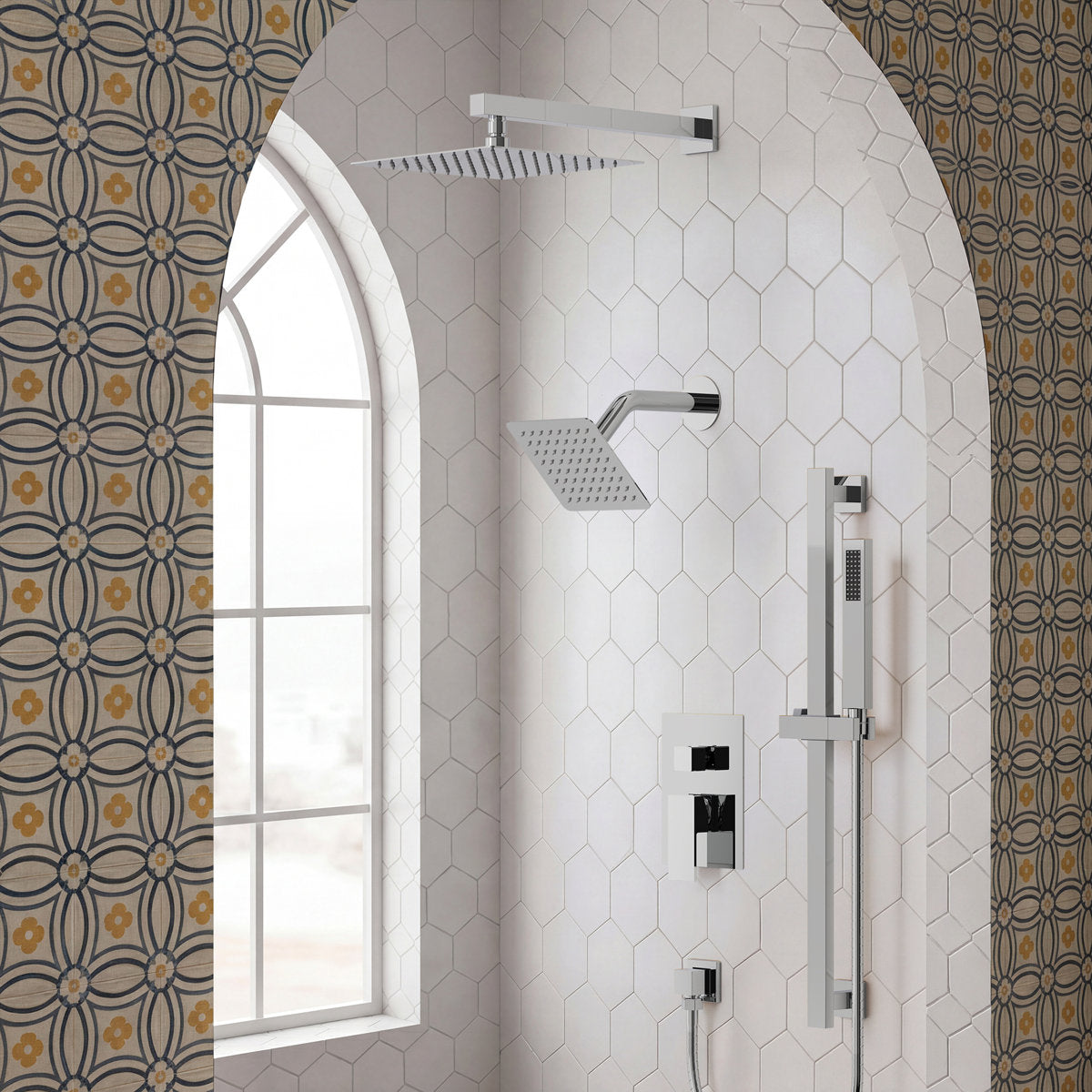 Wall Mount High-Pressure Rainfall Shower Faucet, Dual Showerheads System with Handheld Shower SFS-1059-CH10 - Chrome