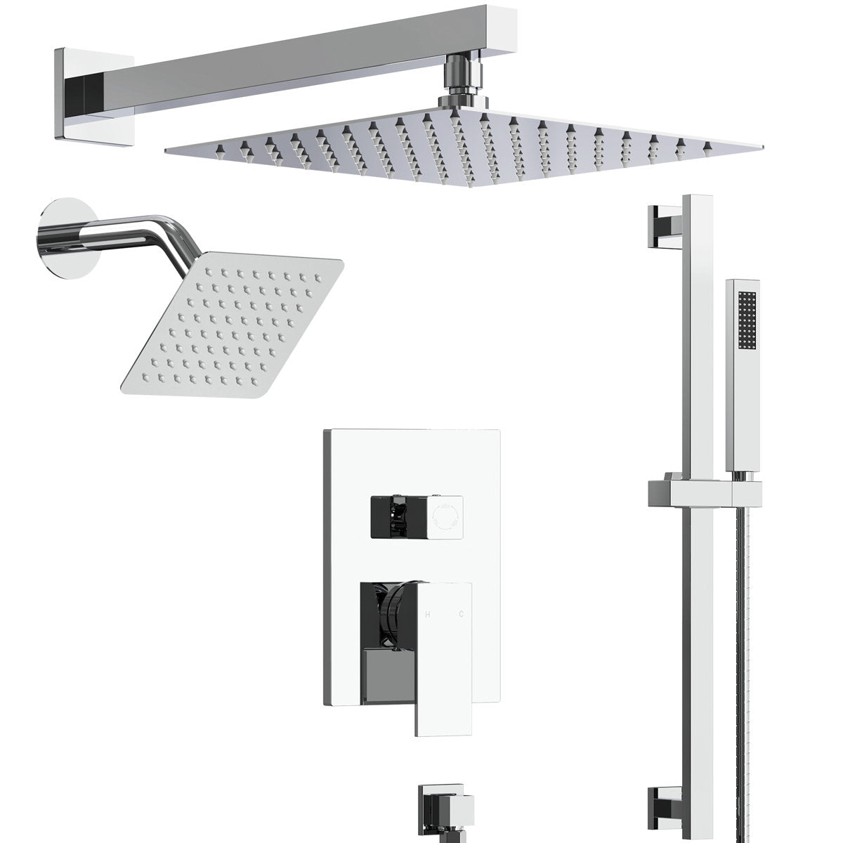 Wall Mount High-Pressure Rainfall Shower Faucet, Dual Showerheads System with Handheld Shower SFS-1059-CH10 - Chrome