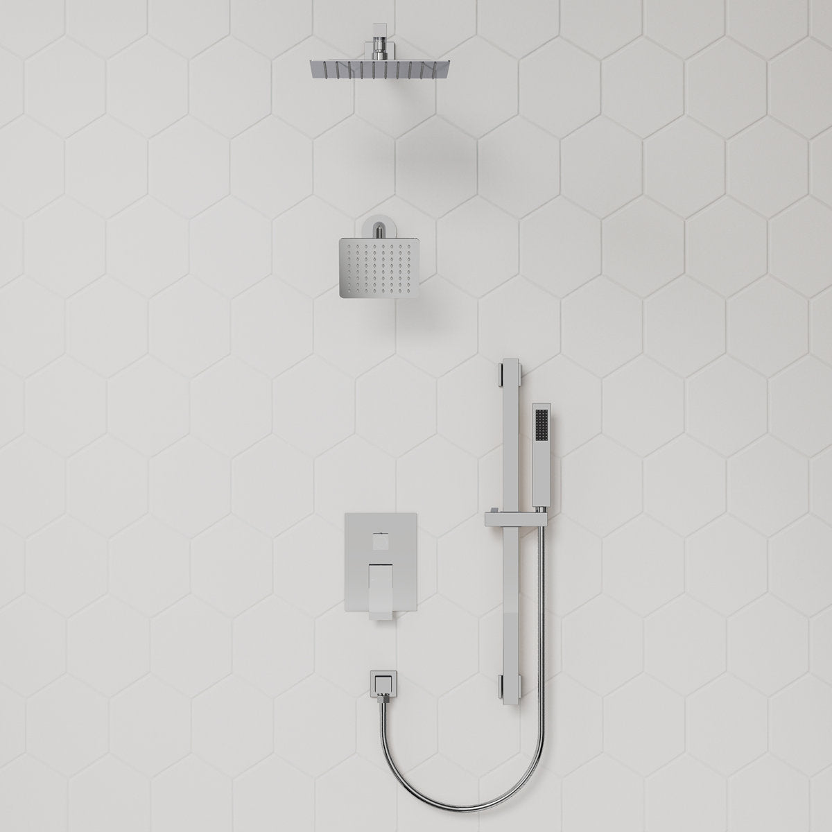 Wall Mount High-Pressure Rainfall Shower Faucet, Dual Showerheads System with Handheld Shower SFS-1059-CH10 - Chrome