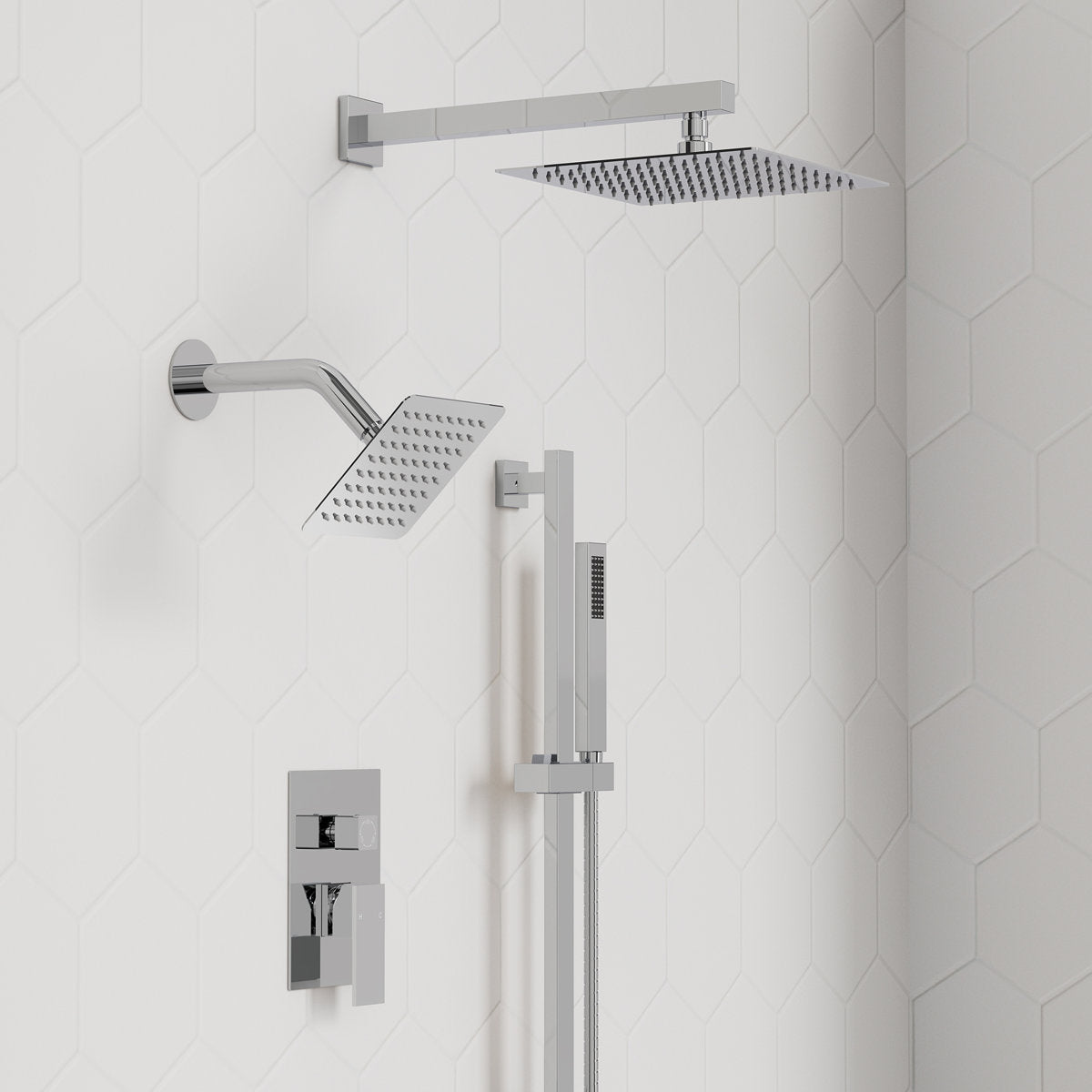 Wall Mount High-Pressure Rainfall Shower Faucet, Dual Showerheads System with Handheld Shower SFS-1059-CH10 - Chrome
