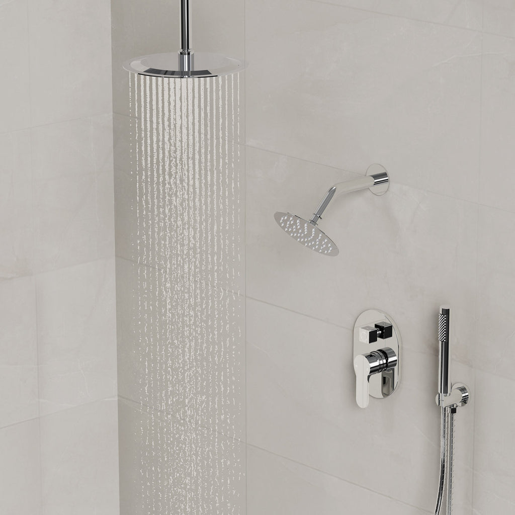Ceiling Mount High-Pressure Rainfall Shower Faucet, Dual Showerheads System with Rough-in Valve, Handheld Shower SFS-1057-CH10 - Chrome