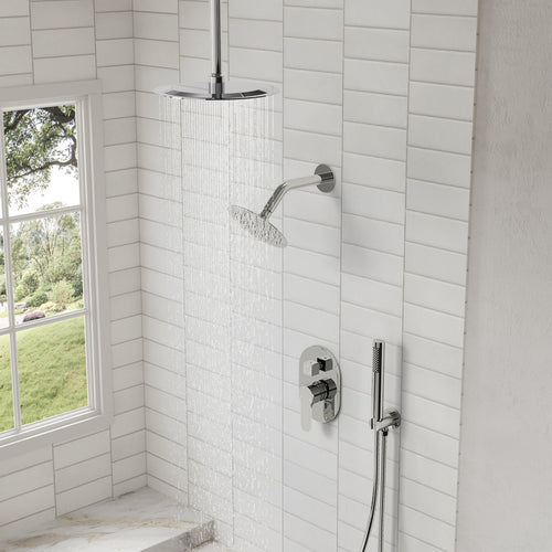 Ceiling Mount High-Pressure Rainfall Shower Faucet, Dual Showerheads System with Rough-in Valve, Handheld Shower SFS-1057-CH10 - Chrome