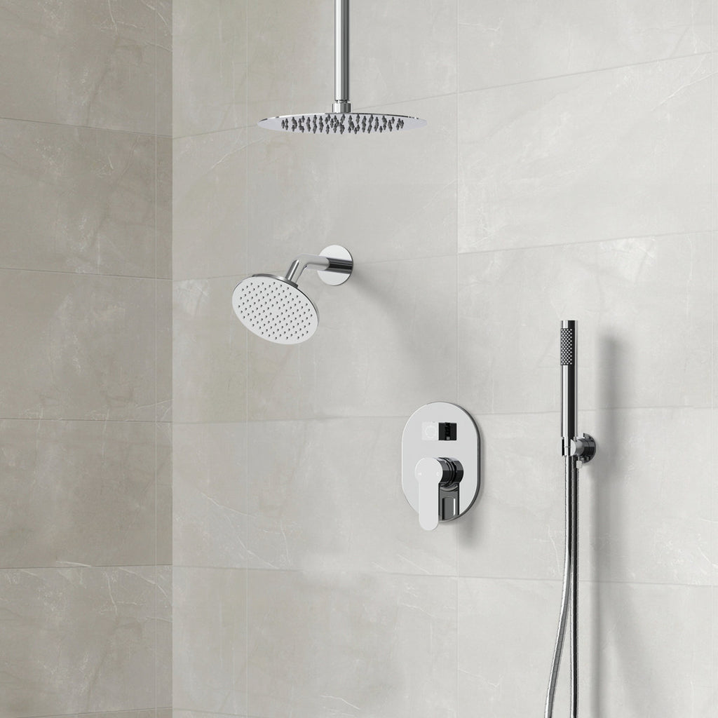 Ceiling Mount High-Pressure Rainfall Shower Faucet, Dual Showerheads System with Rough-in Valve, Handheld Shower SFS-1057-CH10 - Chrome