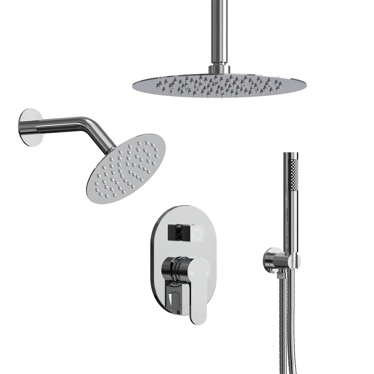 Ceiling Mount High-Pressure Rainfall Shower Faucet, Dual Showerheads System with Rough-in Valve, Handheld Shower SFS-1057-CH10 - Chrome