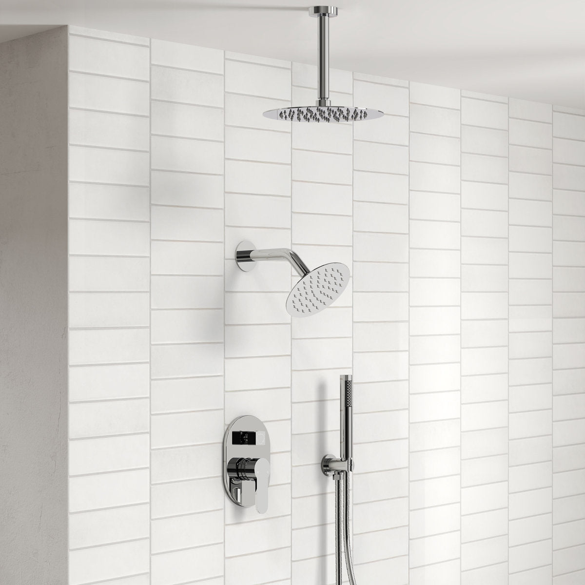 Ceiling Mount High-Pressure Rainfall Shower Faucet, Dual Showerheads System with Rough-in Valve, Handheld Shower SFS-1057-CH10 - Chrome