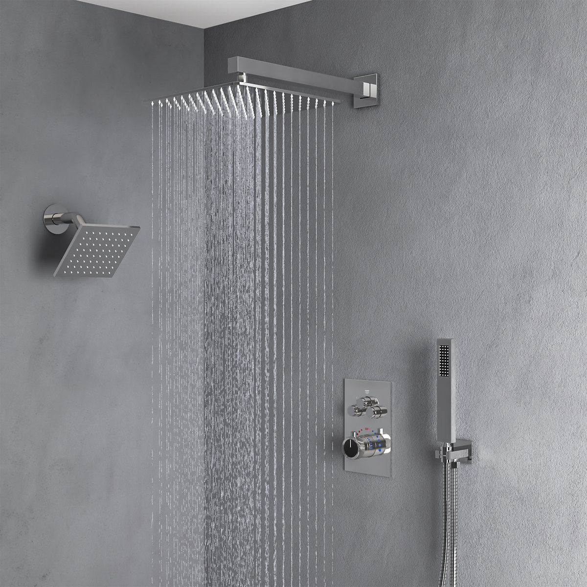 Thermostatic 12" High-Pressure Rainfall Shower Faucet, Dual Showerheads System with Handheld Shower SFS-1003A-CH12 - Chrome