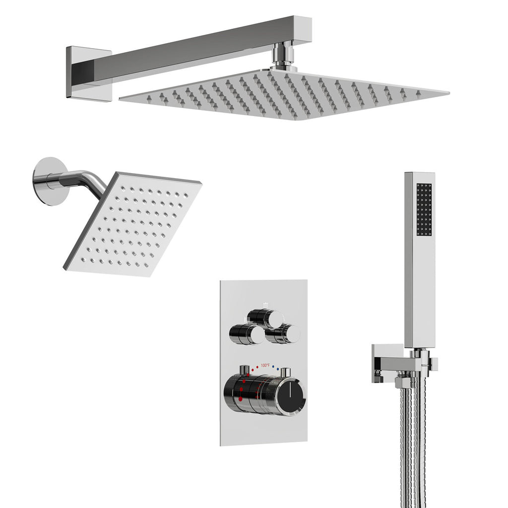 Thermostatic 12" High-Pressure Rainfall Shower Faucet, Dual Showerheads System with Handheld Shower SFS-1003A-CH12 - Chrome