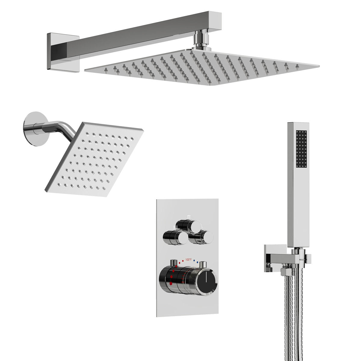 Thermostatic 12" High-Pressure Rainfall Shower Faucet, Dual Showerheads System with Handheld Shower SFS-1003A-CH12 - Chrome