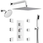 Thermostatic Dual Showerheads System, Wall Mount 12" High-Pressure Rainfall Shower Faucet with Handheld Spray and Body Jet SFS-1017-CH12 - Chrome