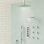 Ceiling Mount 16" High-Pressure Rainfall Shower Faucet, Dual Rainfall Shower Head System with Thermostatic Valve SFS-1031-CH16 - Chrome
