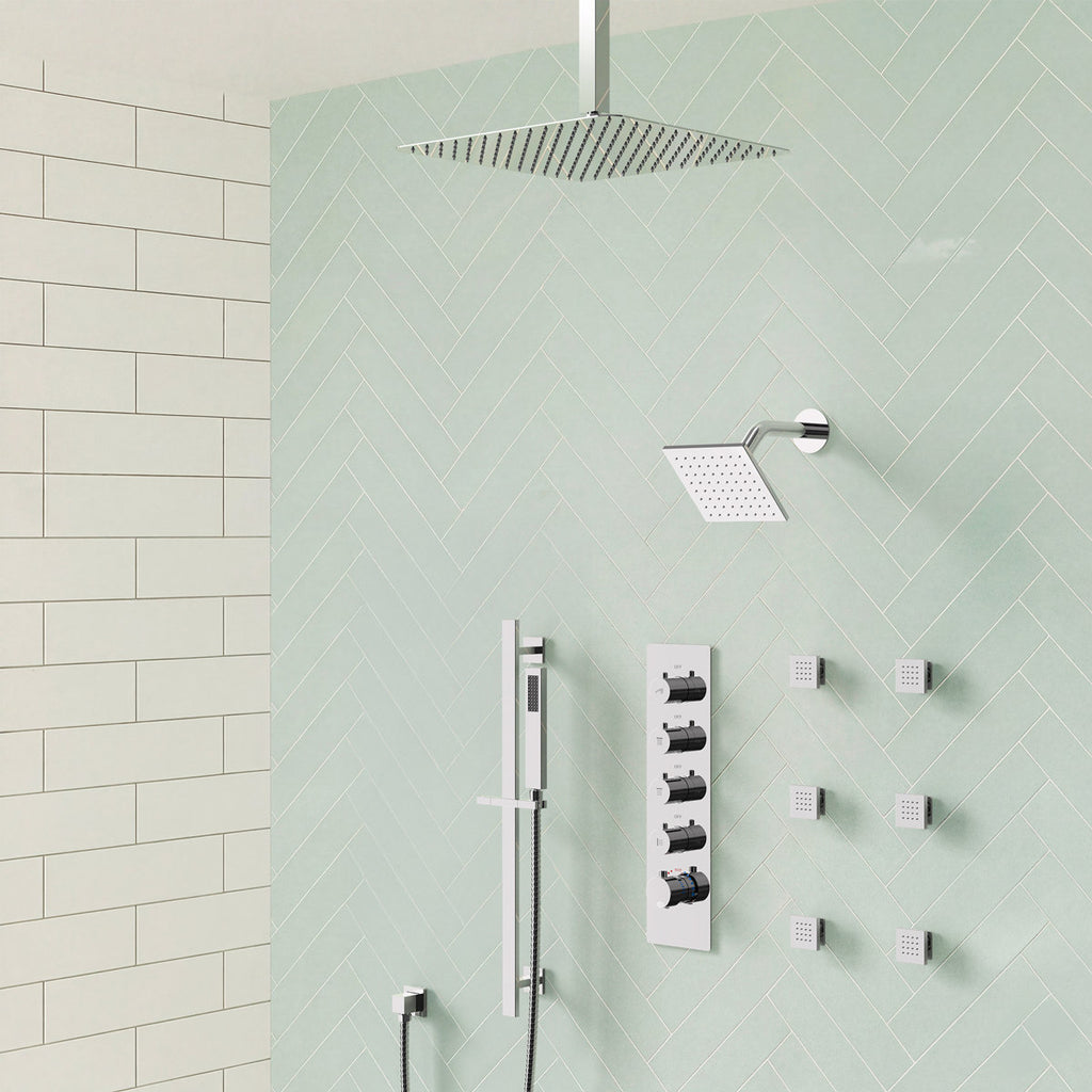 Ceiling Mount 16" High-Pressure Rainfall Shower Faucet, Dual Rainfall Shower Head System with Thermostatic Valve SFS-1031-CH16 - Chrome