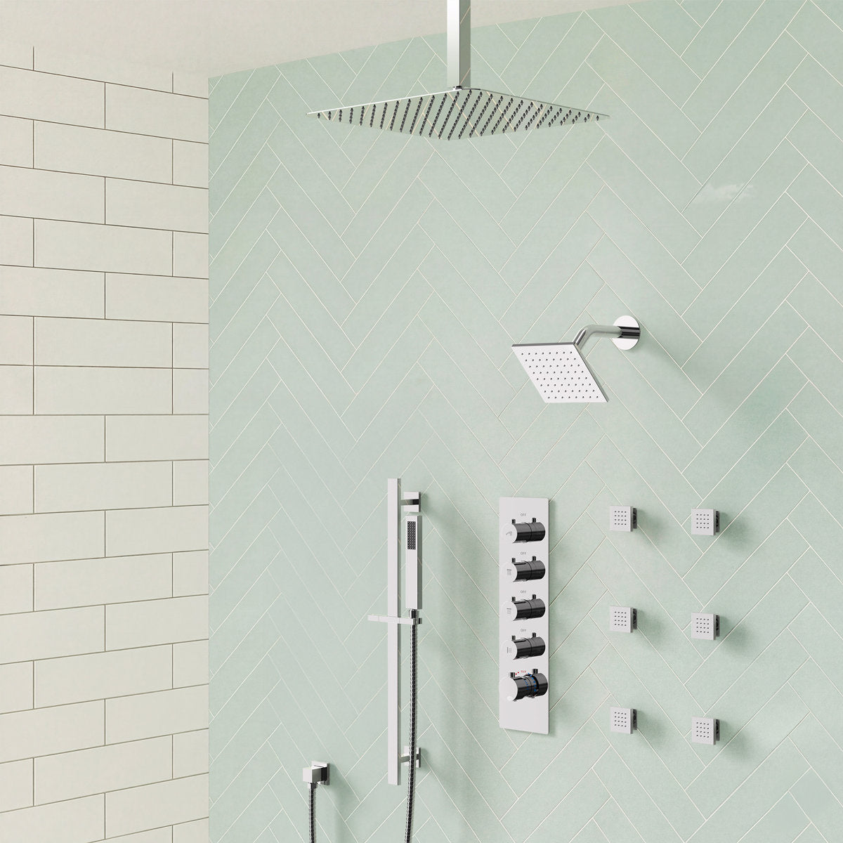 Ceiling Mount 16" High-Pressure Rainfall Shower Faucet, Dual Rainfall Shower Head System with Thermostatic Valve SFS-1031-CH16 - Chrome