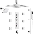 Ceiling Mount 16" High-Pressure Rainfall Shower Faucet, Dual Rainfall Shower Head System with Thermostatic Valve SFS-1031-CH16 - Chrome