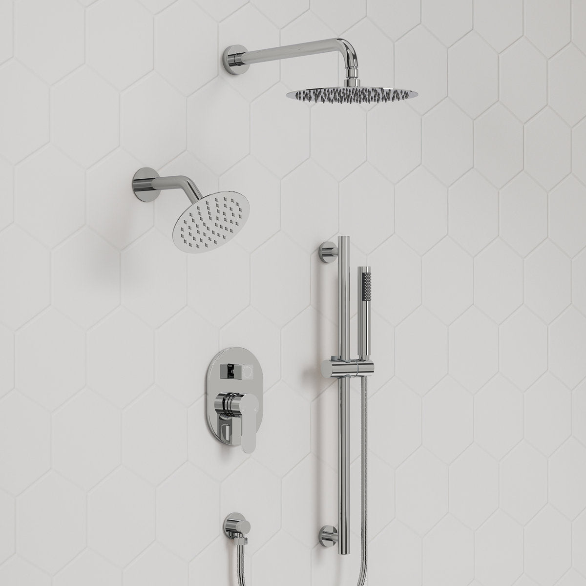 PressureBalanced Shower System, 10" Rainfall Dual Showerheads with Handheld Shower SFS-1058-CH10 - Chrome
