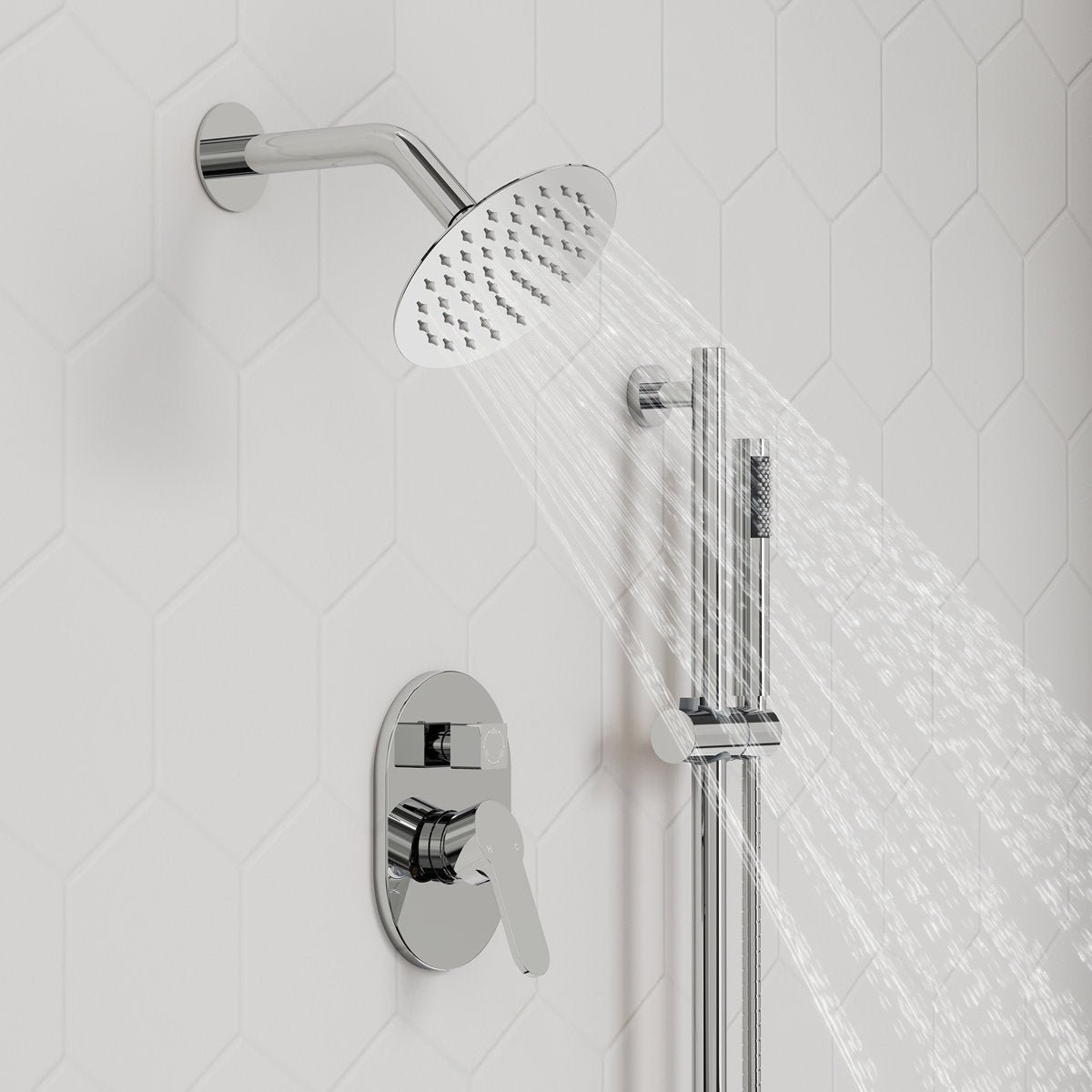 PressureBalanced Shower System, 10" Rainfall Dual Showerheads with Handheld Shower SFS-1058-CH10 - Chrome