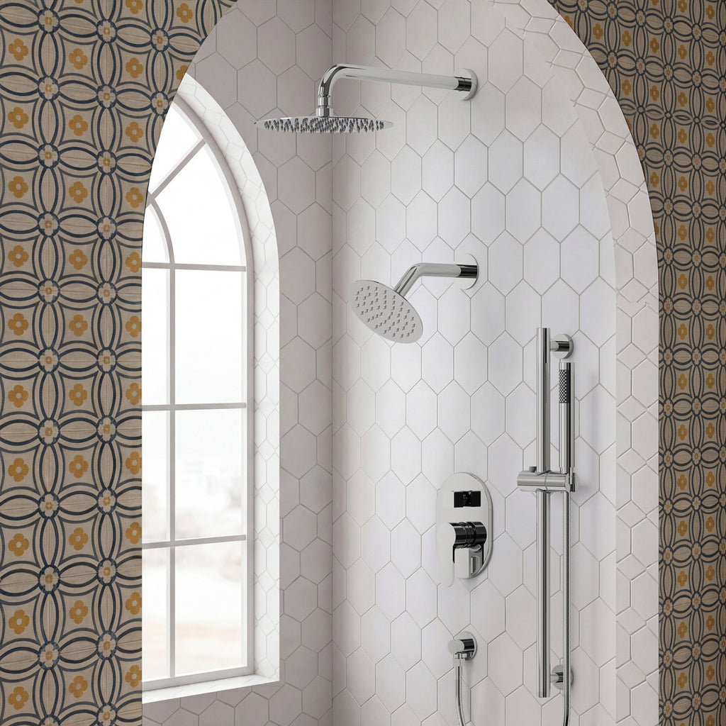PressureBalanced Shower System, 10" Rainfall Dual Showerheads with Handheld Shower SFS-1058-CH10 - Chrome