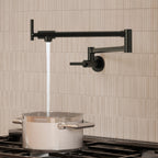 Wall Mount Pot Filler Faucet with Retractable Arm, 2-Handle Kitchen Faucet for Stove Use SFS-1088-BK - Matte Black