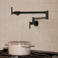 Wall Mount Pot Filler Faucet with Retractable Arm, 2-Handle Kitchen Faucet for Stove Use SFS-1088-BK - Matte Black