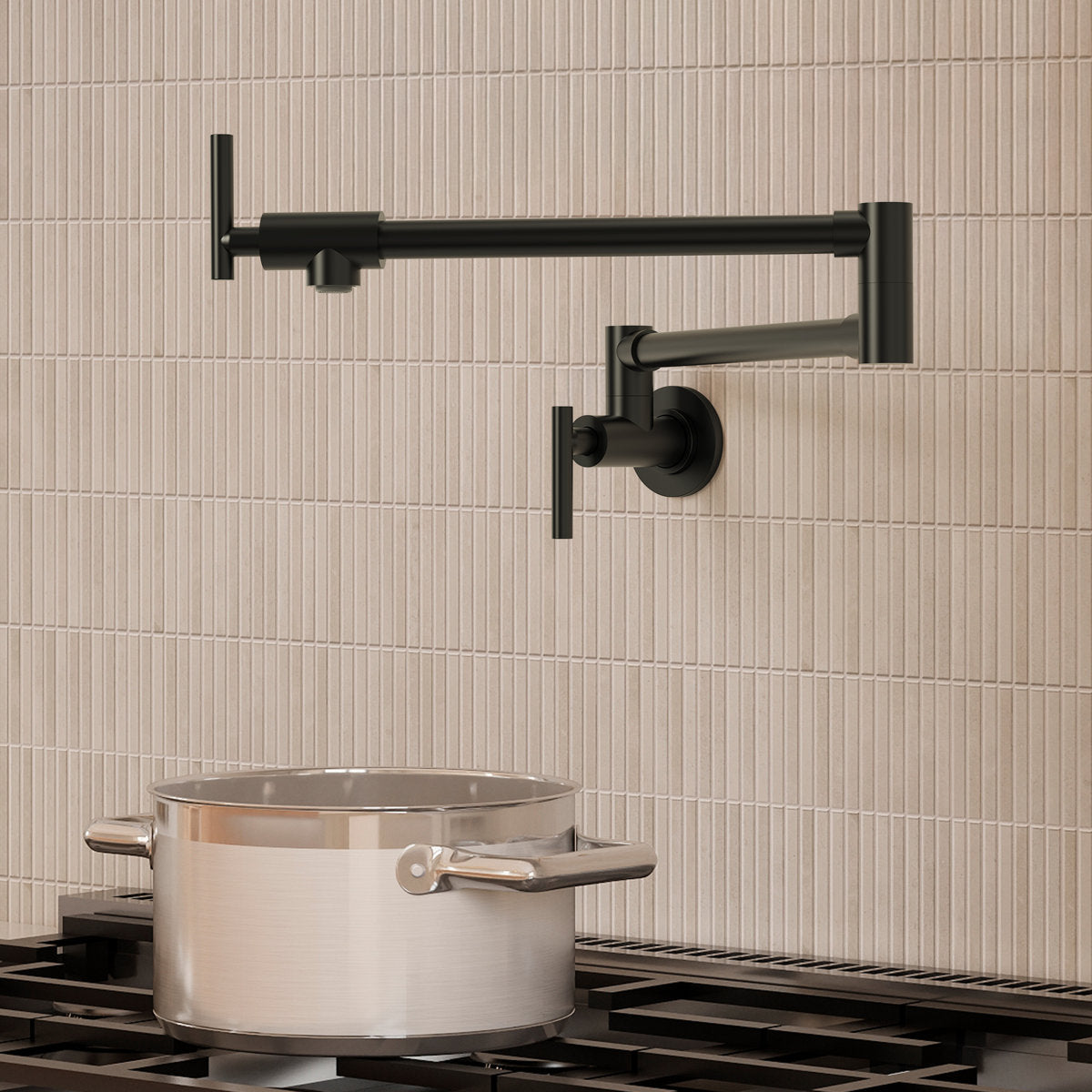 Wall Mount Pot Filler Faucet with Retractable Arm, 2-Handle Kitchen Faucet for Stove Use SFS-1088-BK - Matte Black