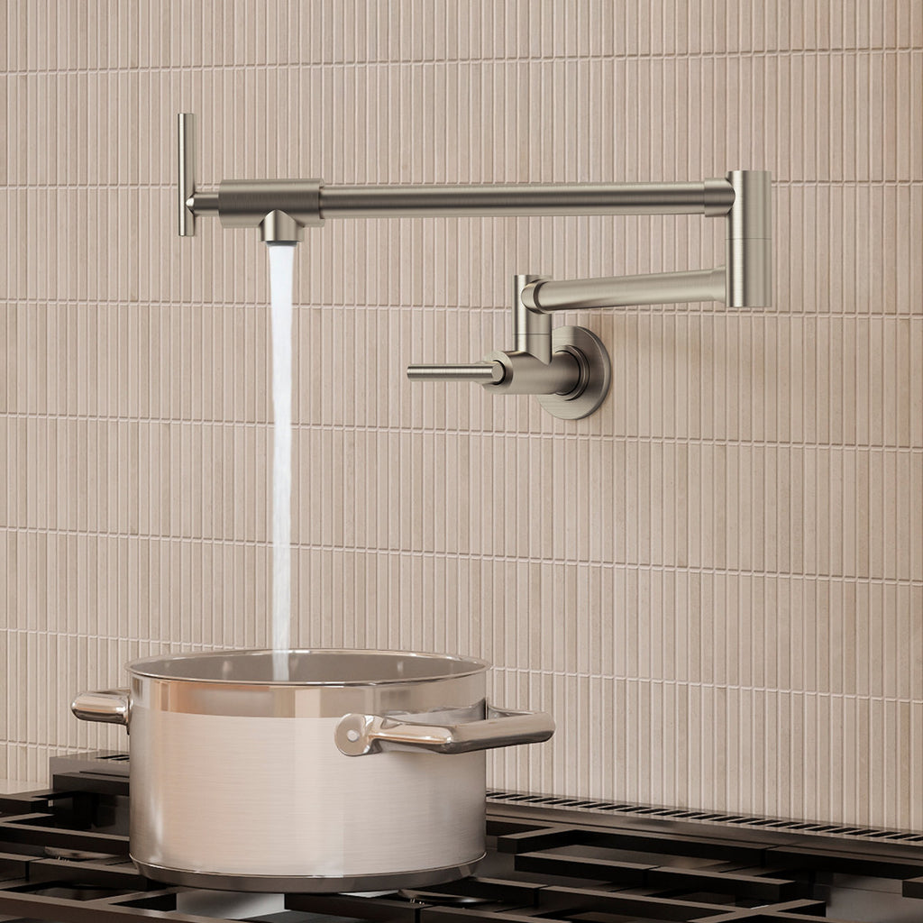 Wall Mount Pot Filler Faucet with Retractable Arm, 2-Handle Kitchen Faucet for Stove Use SFS-1088-NK - Brushed Nickel