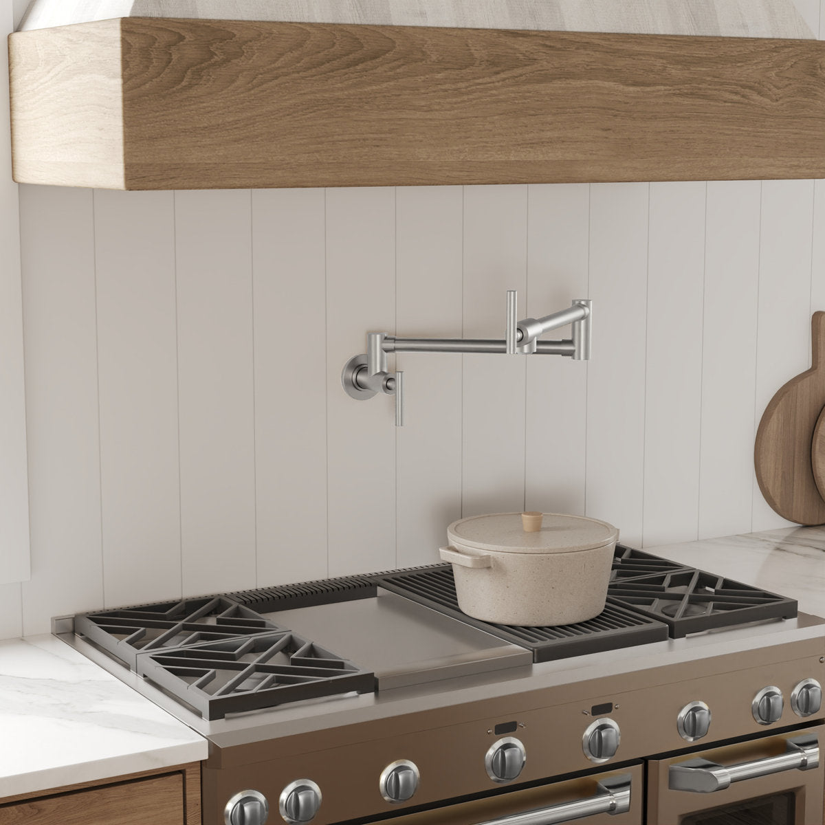 Wall Mount Pot Filler Faucet with Retractable Arm, 2-Handle Kitchen Faucet for Stove Use SFS-1088-NK - Brushed Nickel