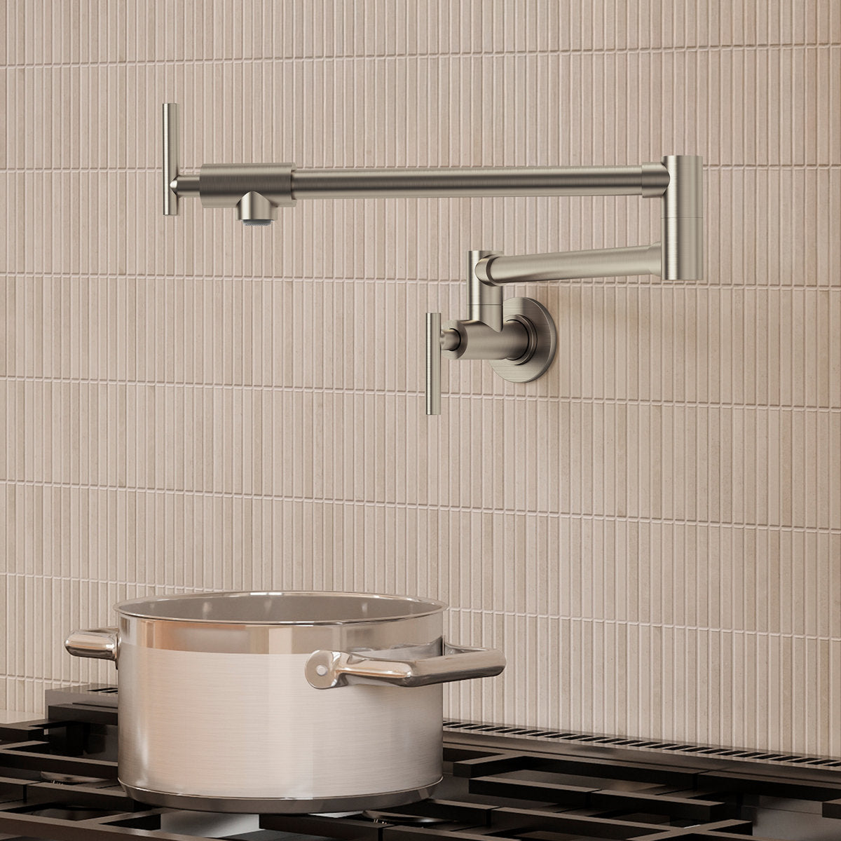 Wall Mount Pot Filler Faucet with Retractable Arm, 2-Handle Kitchen Faucet for Stove Use SFS-1088-NK - Brushed Nickel