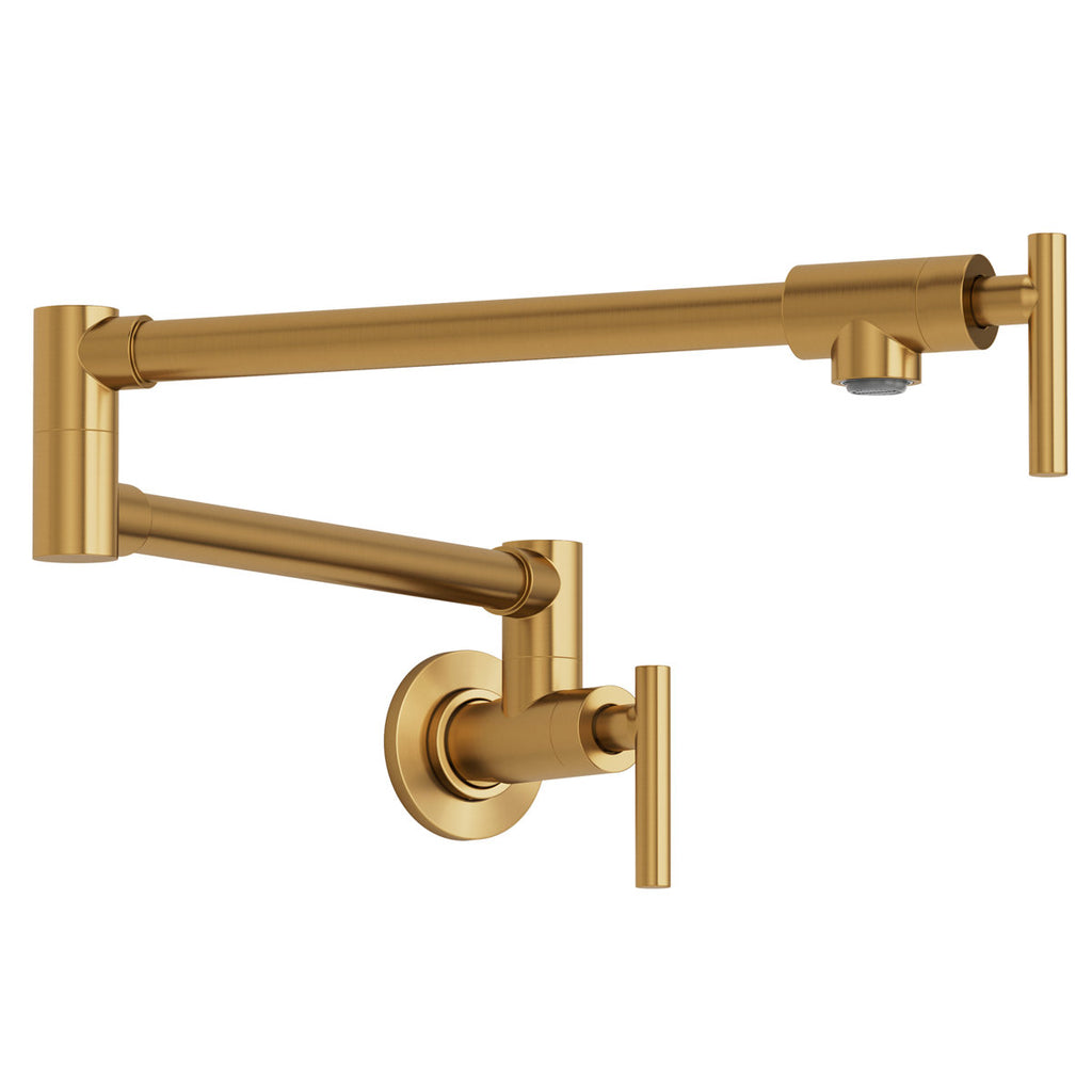Wall Mount Pot Filler Faucet with Retractable Arm, 2-Handle Kitchen Faucet for Stove Use SFS-1088-GD - Brushed Gold