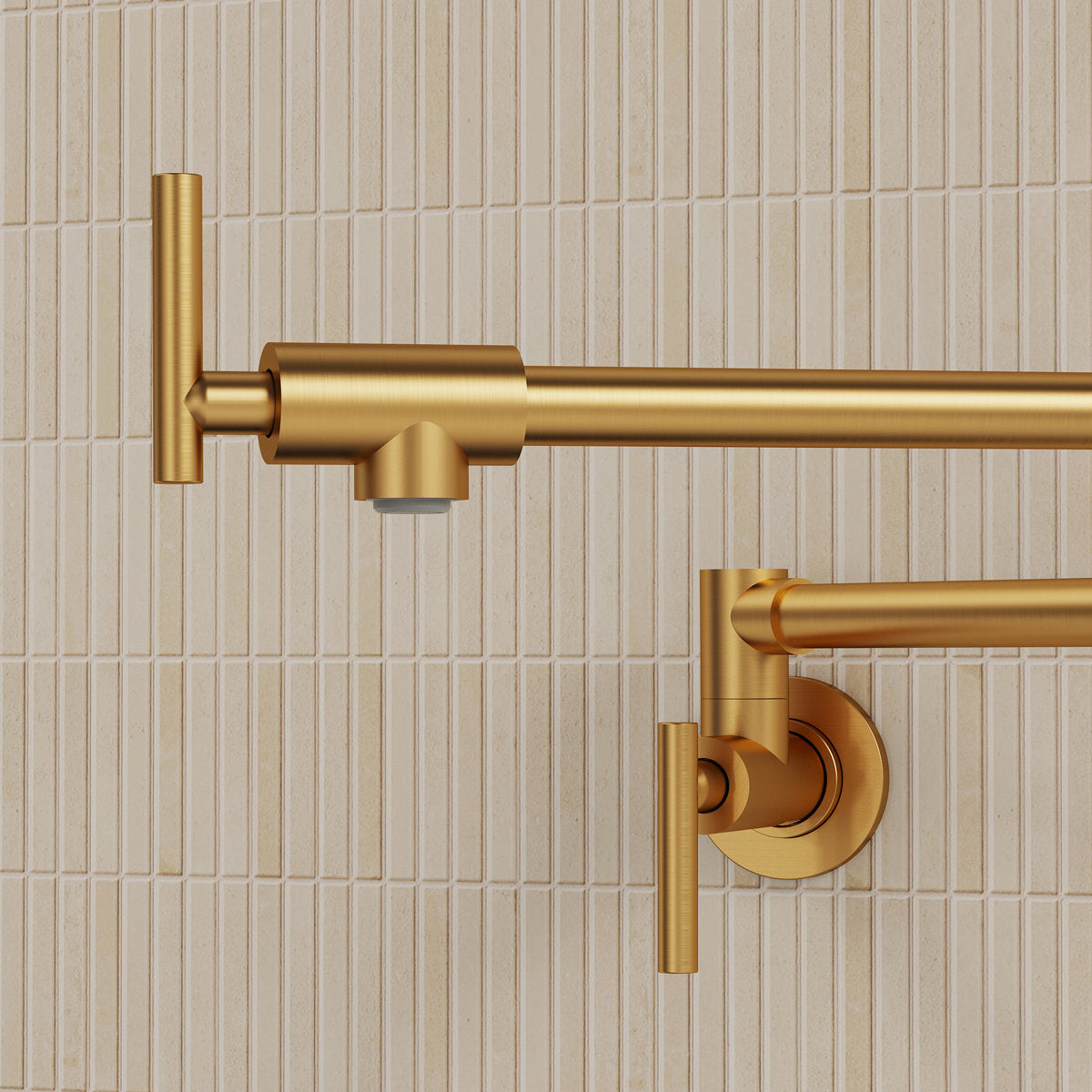 Wall Mount Pot Filler Faucet with Retractable Arm, 2-Handle Kitchen Faucet for Stove Use SFS-1088-GD - Brushed Gold