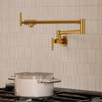 Wall Mount Pot Filler Faucet with Retractable Arm, 2-Handle Kitchen Faucet for Stove Use SFS-1088-GD - Brushed Gold