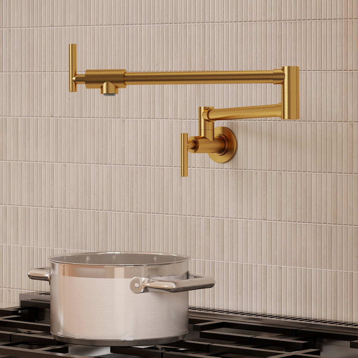 Wall Mount Pot Filler Faucet with Retractable Arm, 2-Handle Kitchen Faucet for Stove Use SFS-1088-GD - Brushed Gold