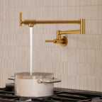 Wall Mount Pot Filler Faucet with Retractable Arm, 2-Handle Kitchen Faucet for Stove Use SFS-1088-GD - Brushed Gold