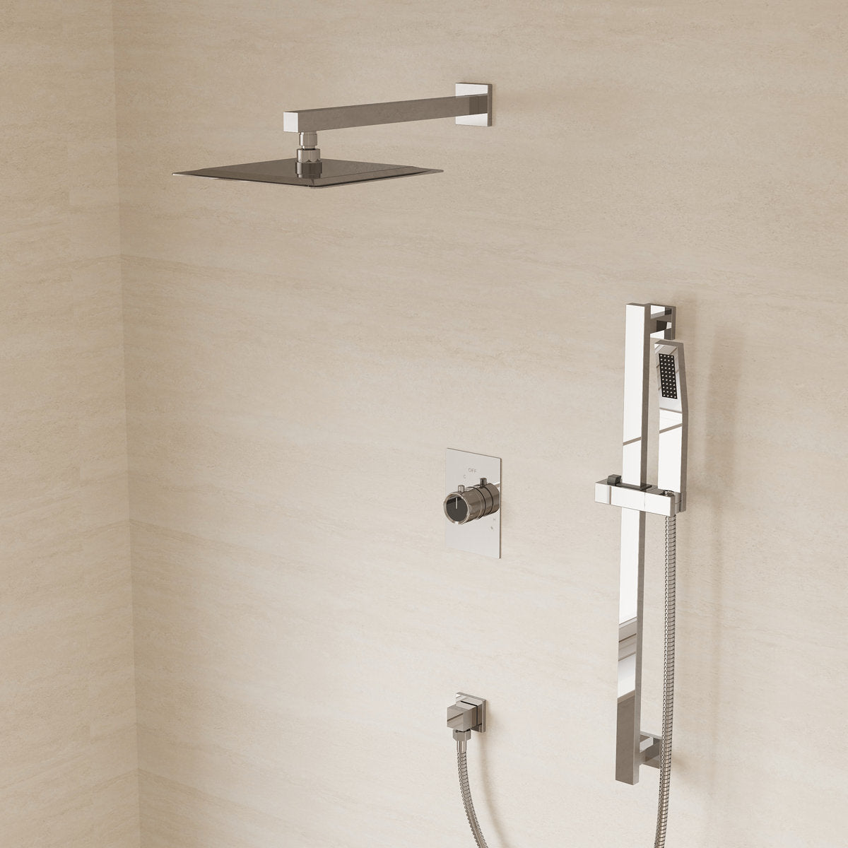 10" Pressure-Balanced Rain Shower System with Adjustable Slide Bar Handheld Shower and Rough-In Valve SFS-1036-CH10 - Chrome