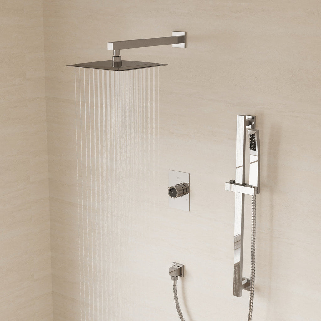 10" Pressure-Balanced Rain Shower System with Adjustable Slide Bar Handheld Shower and Rough-In Valve SFS-1036-CH10 - Chrome