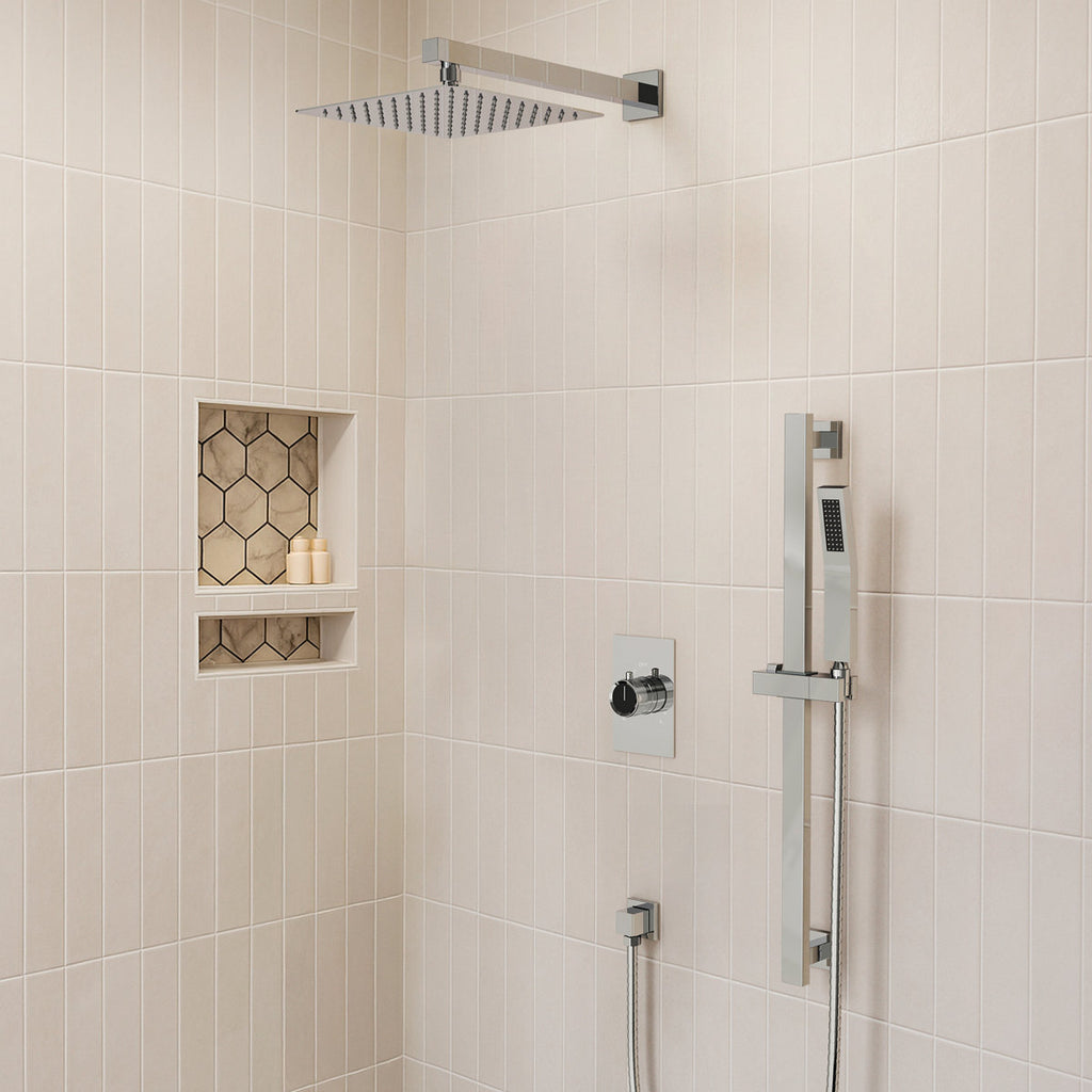 10" Pressure-Balanced Rain Shower System with Adjustable Slide Bar Handheld Shower and Rough-In Valve SFS-1036-CH10 - Chrome