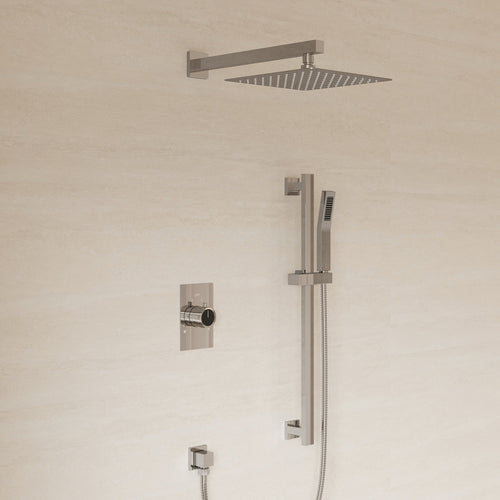 10" Pressure-Balanced Rain Shower System with Adjustable Slide Bar Handheld Shower and Rough-In Valve SFS-1036-CH10 - Chrome