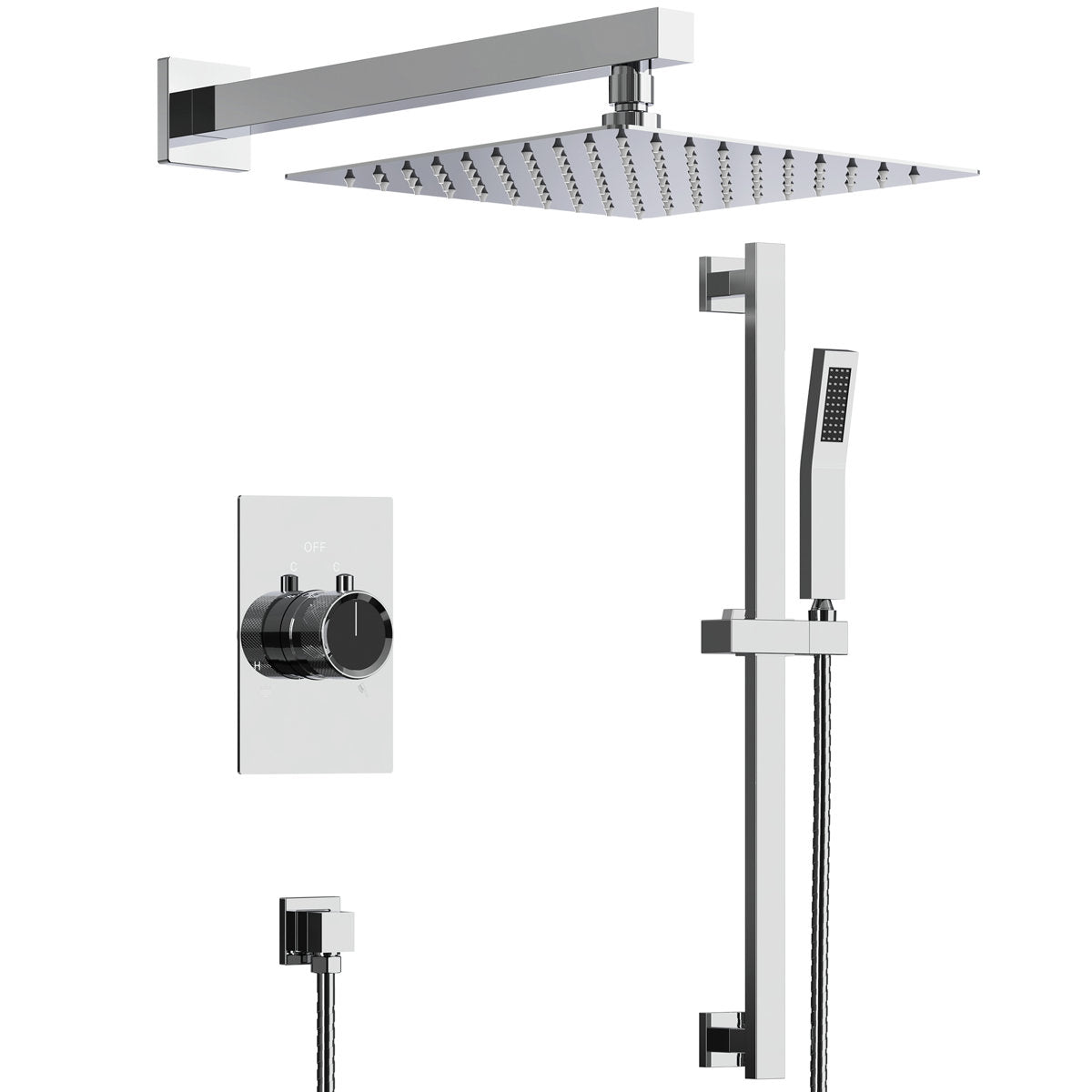 10" Pressure-Balanced Rain Shower System with Adjustable Slide Bar Handheld Shower and Rough-In Valve SFS-1036-CH10 - Chrome