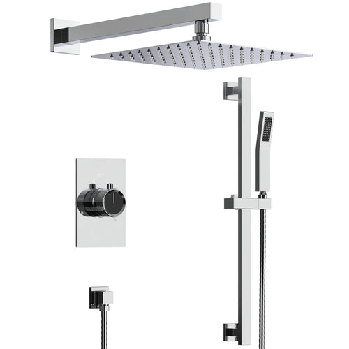 10" Pressure-Balanced Rain Shower System with Adjustable Slide Bar Handheld Shower and Rough-In Valve SFS-1036-CH10 - Chrome