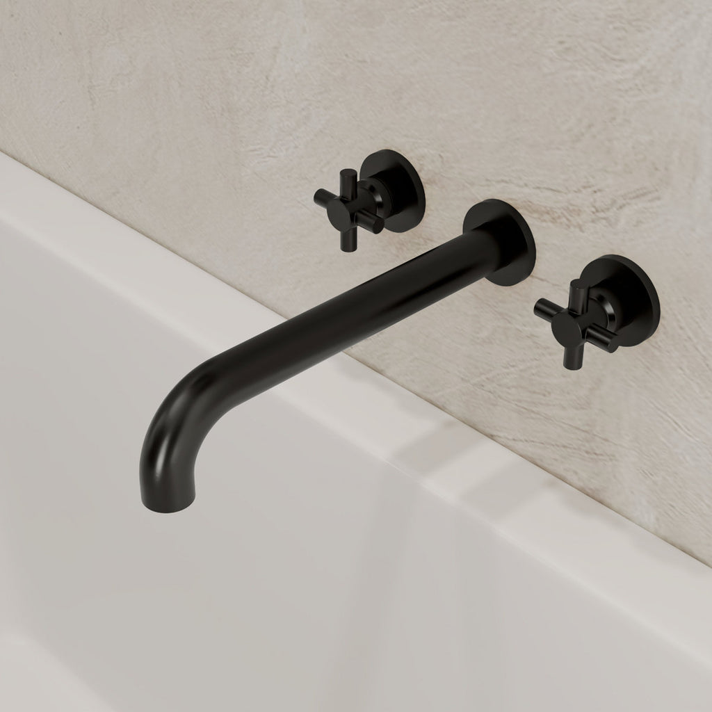 Two-Handle 3-Hole Wall Mounted Roman Tub Faucet Bathtub Filler SFS-1107-BK - Matte Black