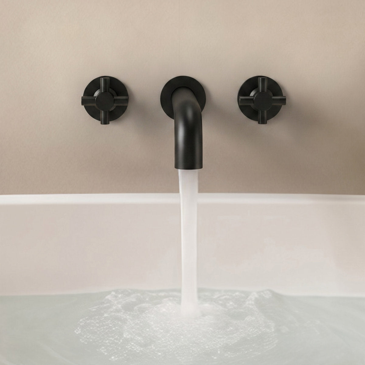 Two-Handle 3-Hole Wall Mounted Roman Tub Faucet Bathtub Filler SFS-1107-BK - Matte Black