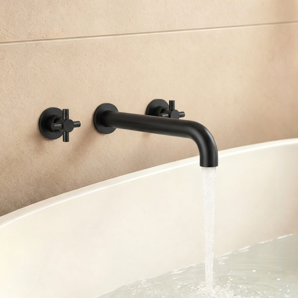 Two-Handle 3-Hole Wall Mounted Roman Tub Faucet Bathtub Filler SFS-1107-BK - Matte Black