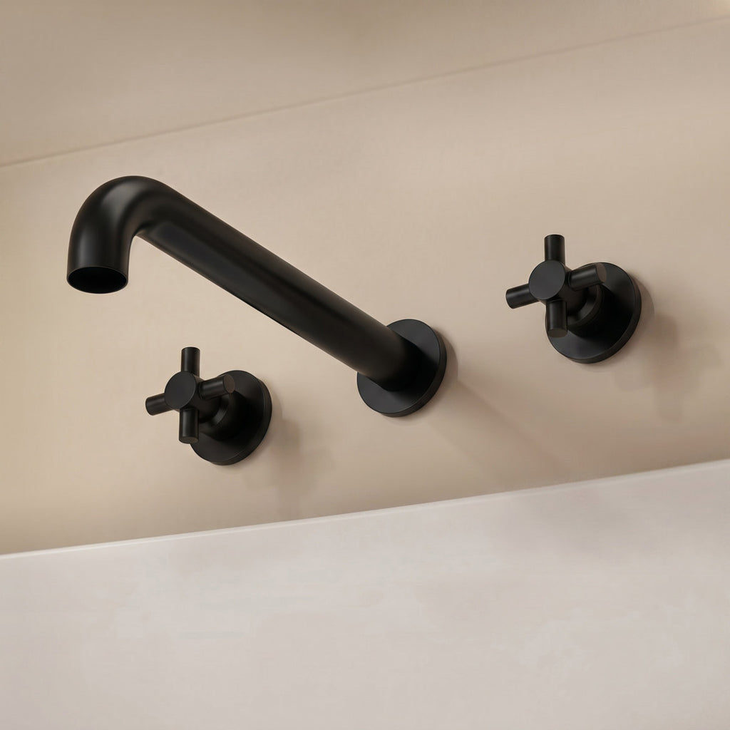 Two-Handle 3-Hole Wall Mounted Roman Tub Faucet Bathtub Filler SFS-1107-BK - Matte Black