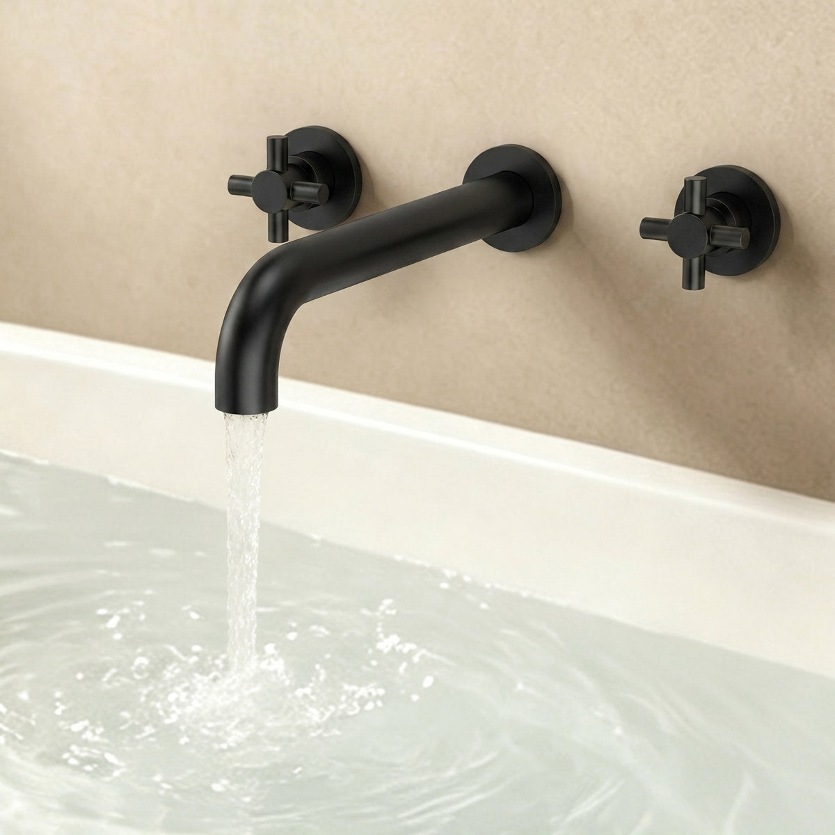 Two-Handle 3-Hole Wall Mounted Roman Tub Faucet Bathtub Filler SFS-1107-BK - Matte Black