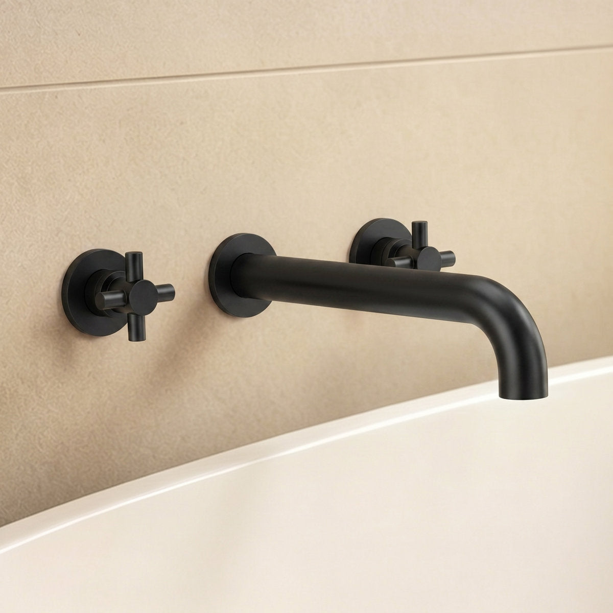 Two-Handle 3-Hole Wall Mounted Roman Tub Faucet Bathtub Filler SFS-1107-BK - Matte Black