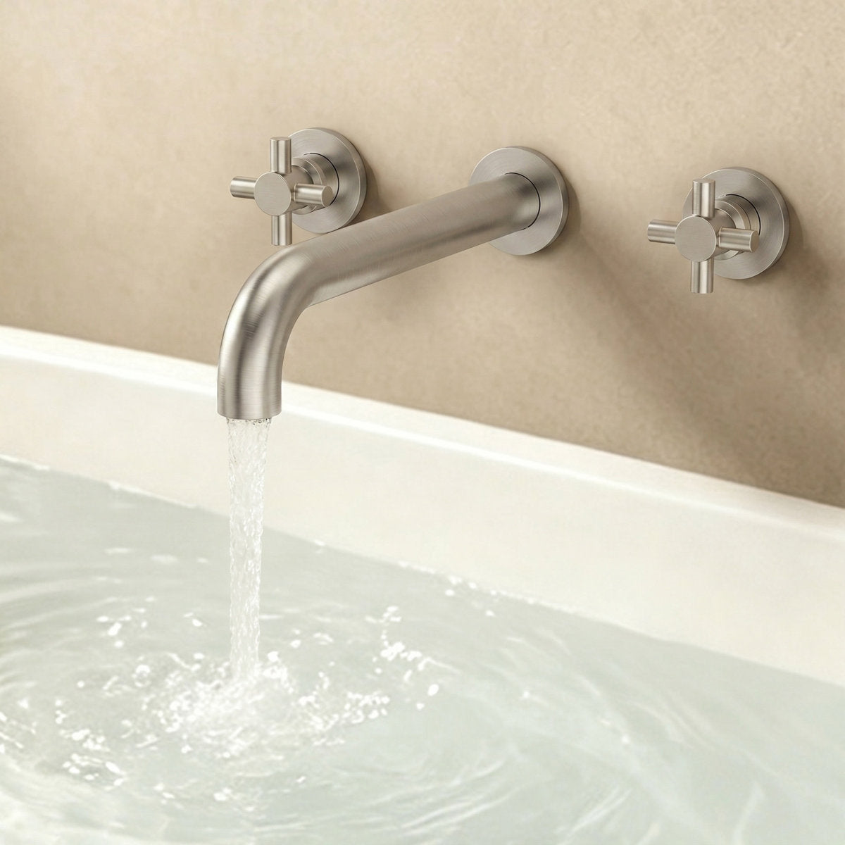 Two-Handle 3-Hole Wall Mounted Roman Tub Faucet Bathtub Filler SFS-1107-NK - Brushed Nickel